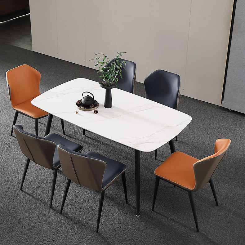 Modern Rectangle Dining Table Sintered Stone Dining Table with 4 Black Legs for Home Kitchen Dinner