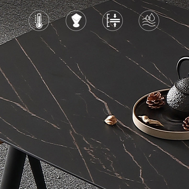 Modern Rectangle Dining Table Sintered Stone Dining Table with 4 Black Legs for Home Kitchen Dinner