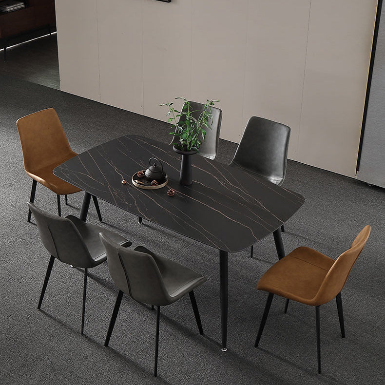 Modern Rectangle Dining Table Sintered Stone Dining Table with 4 Black Legs for Home Kitchen Dinner
