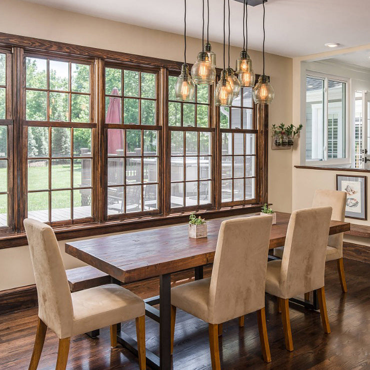 Contemporary Brown Kitchen Dining Table Rectangle Solid Wood Dining Table with Trestle Base