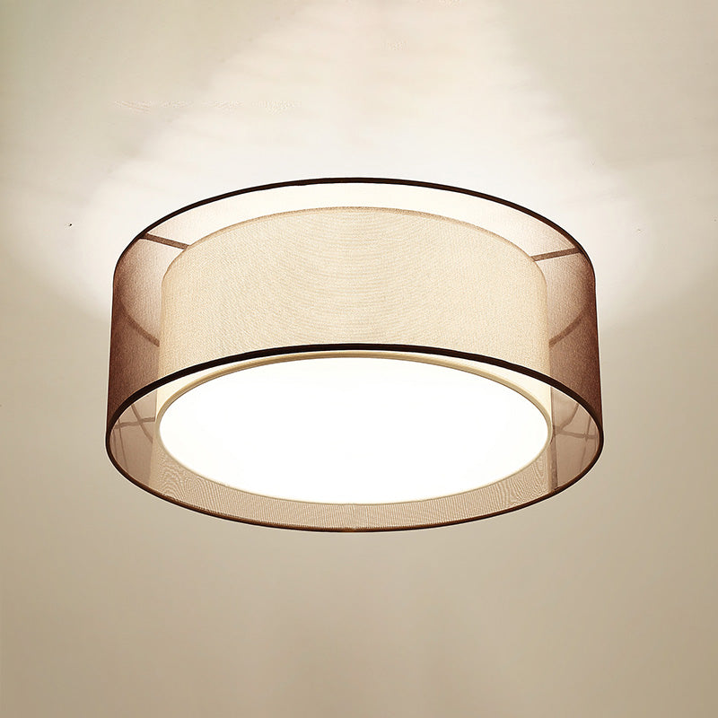 Drum Flush mount Asia Style Fabric Flush Ceiling Light for Living Room