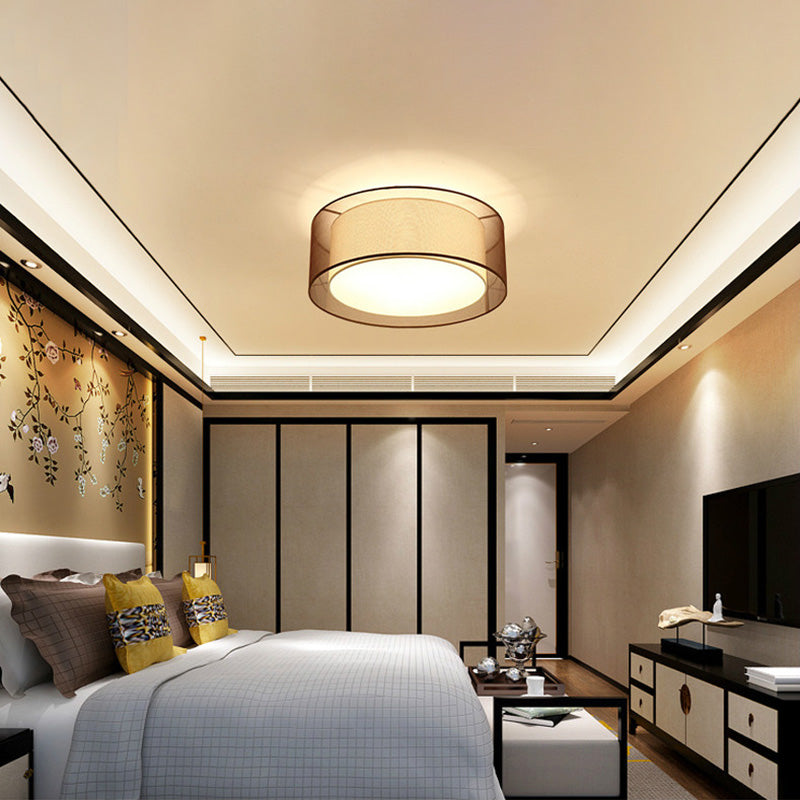 Drum Flush mount Asia Style Fabric Flush Ceiling Light for Living Room