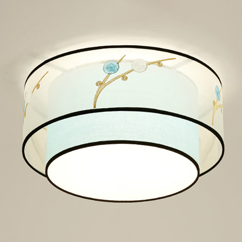 Drum Flush mount Asia Style Fabric Flush Ceiling Light for Living Room