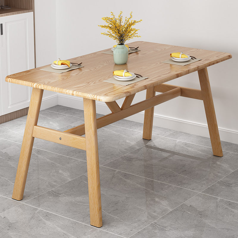 Simple Home Wood Dining Table Rectangle Shape Dining Table with Wood Pedestal Base