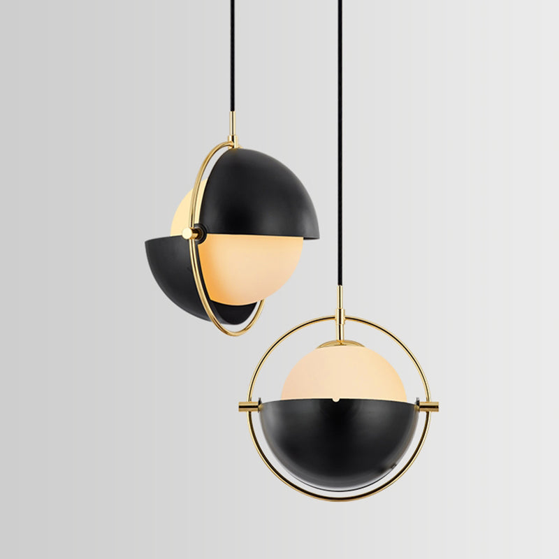 Modern artistico a sospensione singolo a pendente a pendente elettroplate in metallo lampada appesa con tonalità di vetro bianco