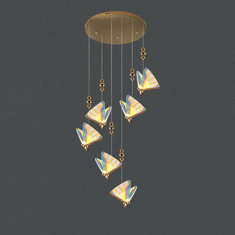 Lampe suspendue à LED en or acrylique dans le style en alliage zinc moderne de style artistique