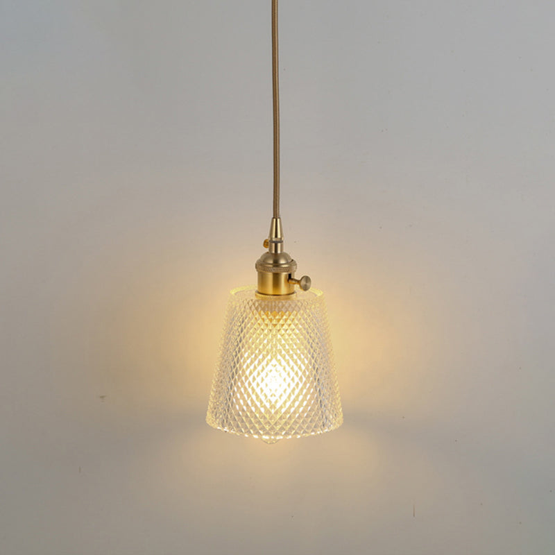 Minimalist 1-Light Hanging Lamp, Contemporary Ribbed Glass Hanging Light