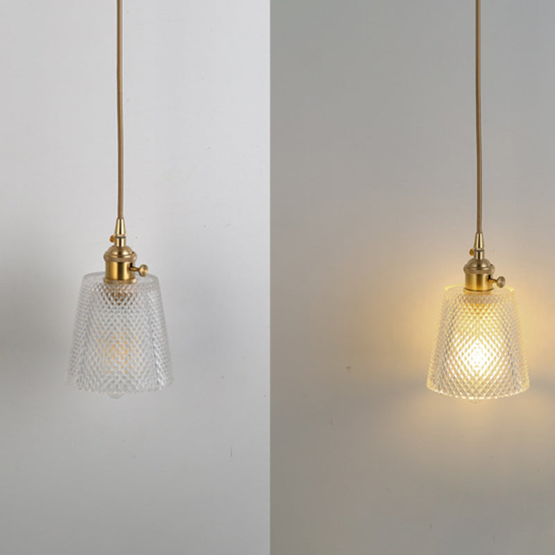 Minimalistische 1 Lichthängelampe, zeitgenössisches, geripptes Glas hängendes Licht