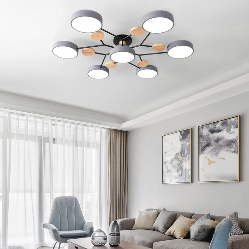 4-Heads Round Semi Flush Mount Light Modern Style Metal Led Flush Light