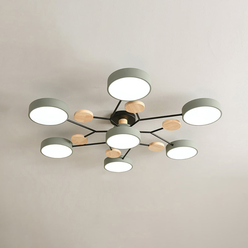 4-Heads Round Semi Flush Mount Light Modern Style Metal Led Flush Light