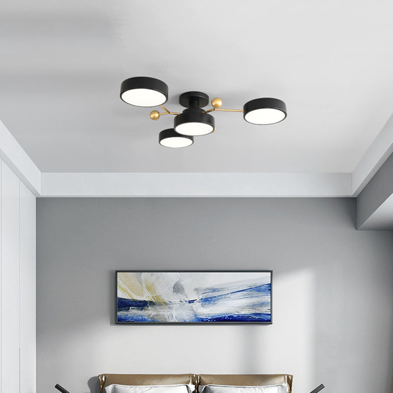 4-Heads Round Semi Flush Mount Light Modern Style Metal Led Flush Light