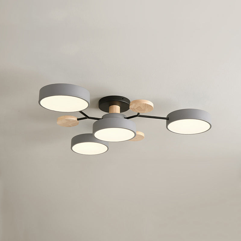 4-Heads Round Semi Flush Mount Light Modern Style Metal Led Flush Light