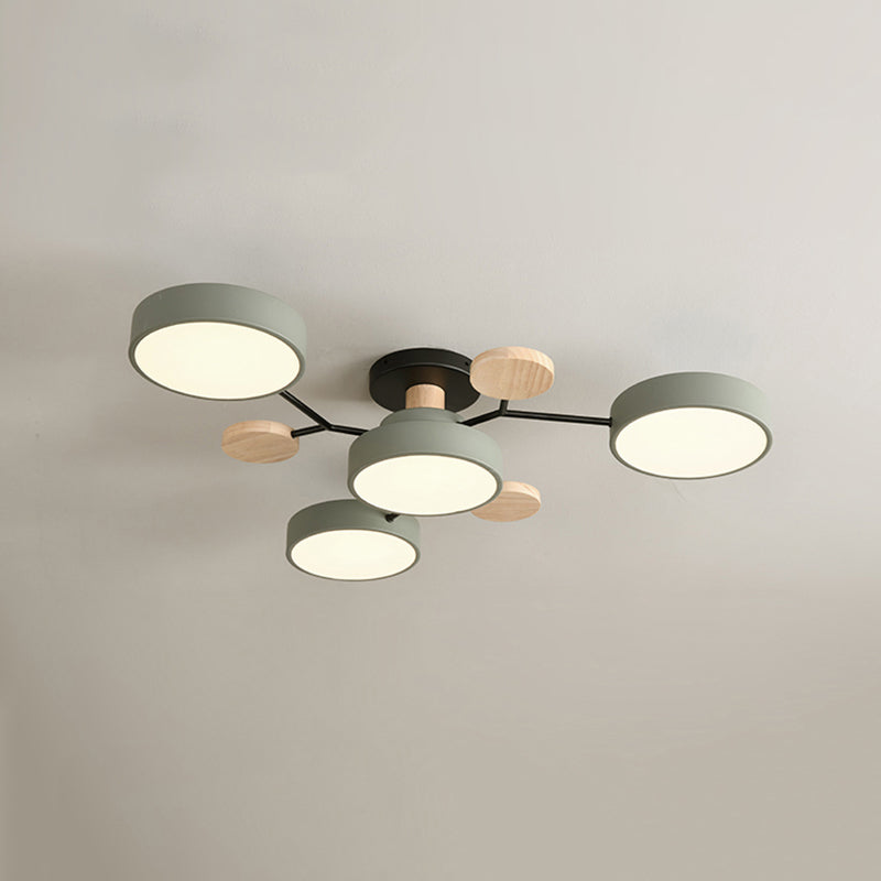 4-Heads Round Semi Flush Mount Light Modern Style Metal Led Flush Light