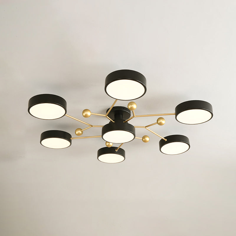 4-Heads Round Semi Flush Mount Light Modern Style Metal Led Flush Light