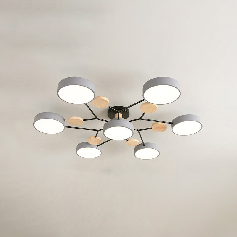 4-Heads Round Semi Flush Mount Light Modern Style Metal Led Flush Light