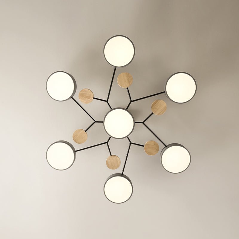 4-Heads Round Semi Flush Mount Light Modern Style Metal Led Flush Light