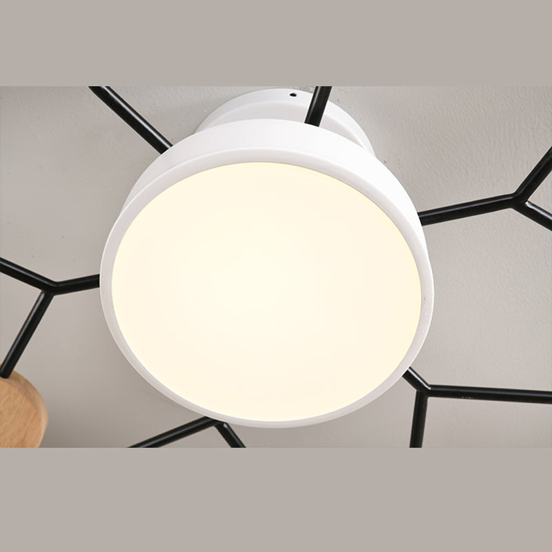 4-Heads Round Semi Flush Mount Light Modern Style Metal Led Flush Light