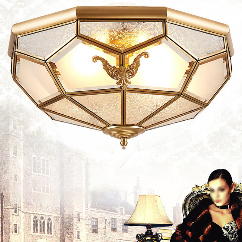 Plafonnier en laiton et verre givré, plafonnier en cuivre de Style rétro colonial pour le salon