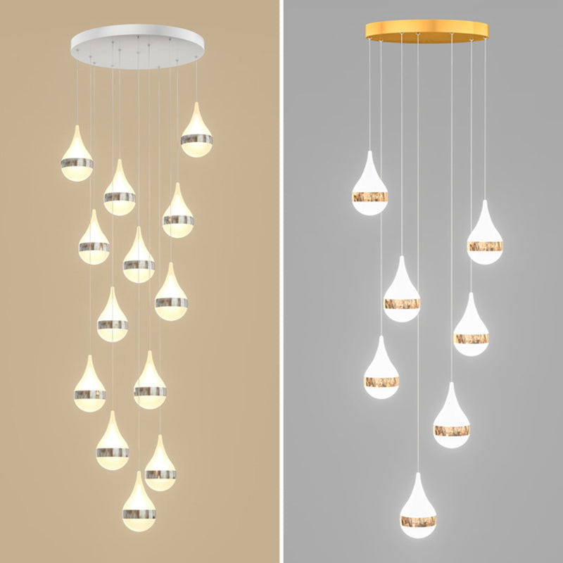 Lámpara de colgante de lágrima de hierro de hierro forjado de LED de lujo moderno con sombra acrílica