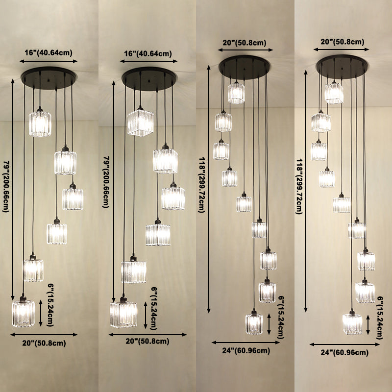 Moderne luxuriöse geometrische hängende leichte schmiedeeisere Innenhängelampe mit Kristallschatten