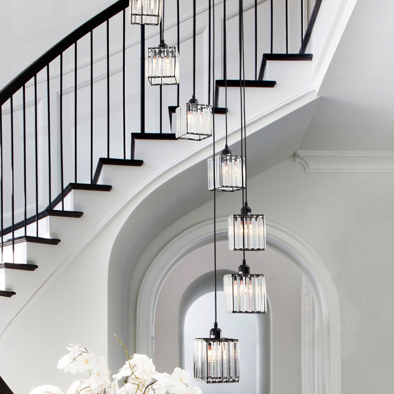 Modern Lumo geometrico di lusso Light Light Trooted in ferro battuto lampada sospesa con tonalità di cristallo