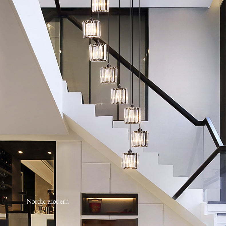 Lámpara colgante interior de hierro forjado en moderna luz colgante geométrica de cristal de lujo