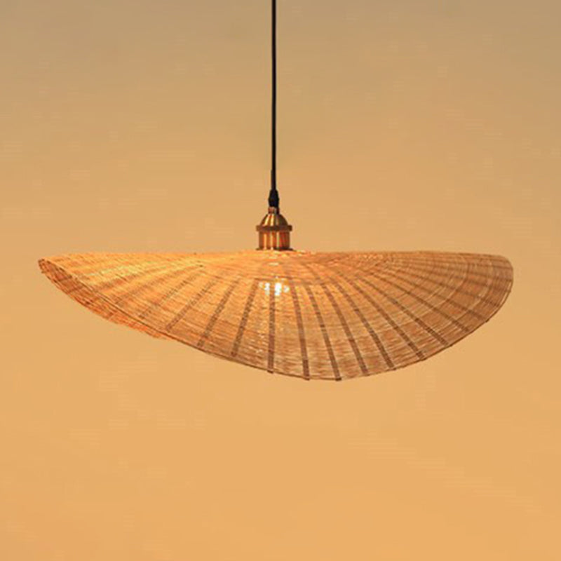 1-Light Beige Bamboo Suspended Lighting Fixture Japanese Pendant Light Kit