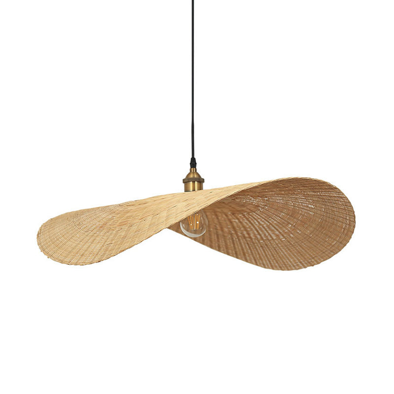 1-Light Beige Bamboo Suspended Lighting Fixture Japanese Pendant Light Kit