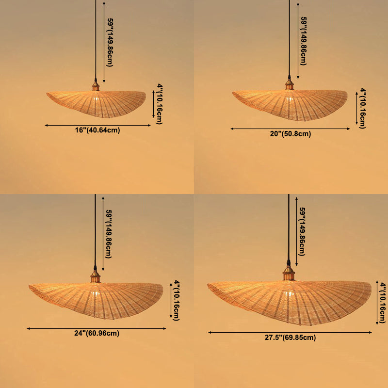 1-Light Beige Bamboo Suspended Lighting Fixture Japanese Pendant Light Kit