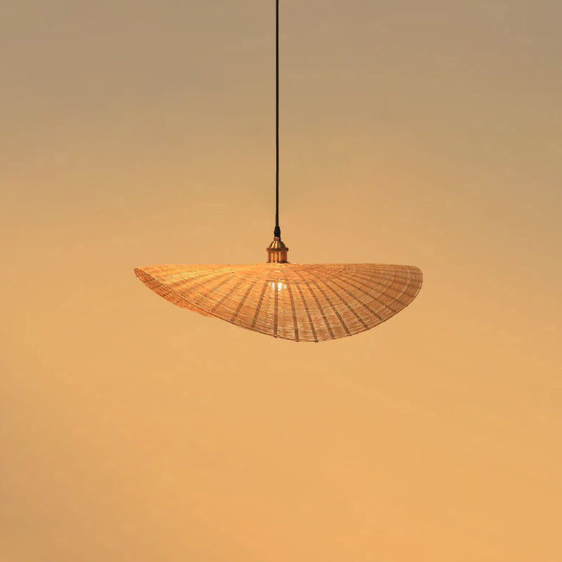 1-Light Beige Bamboo Suspended Lighting Fixture Japanese Pendant Light Kit