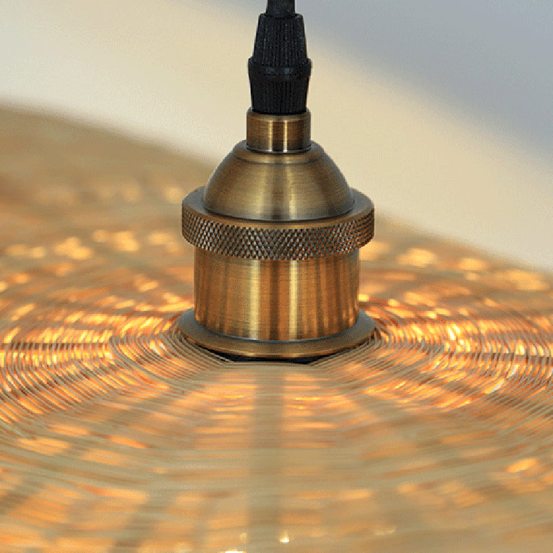 1-Light Beige Bamboo Suspended Lighting Fixture Japanese Pendant Light Kit