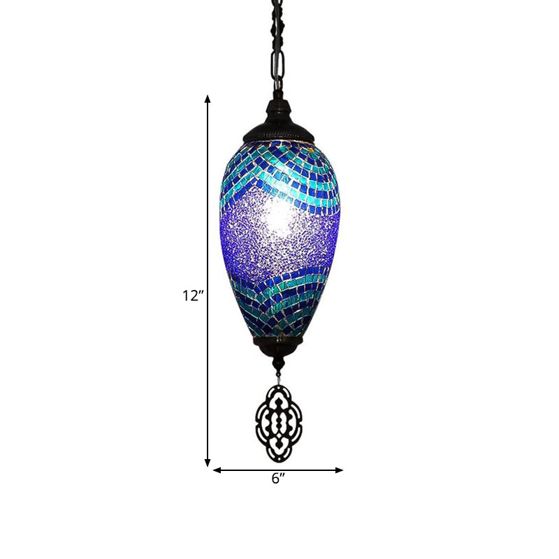 Traditional Droplet Pendant Lamp 1 Head Stained Glass Ceiling Light in Blue and Purple
