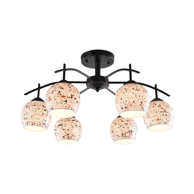 Black Mosaic Semi Flush Mount Tiffany Style 7/8/9 Lights Stained Glass Close to Ceiling Lamp