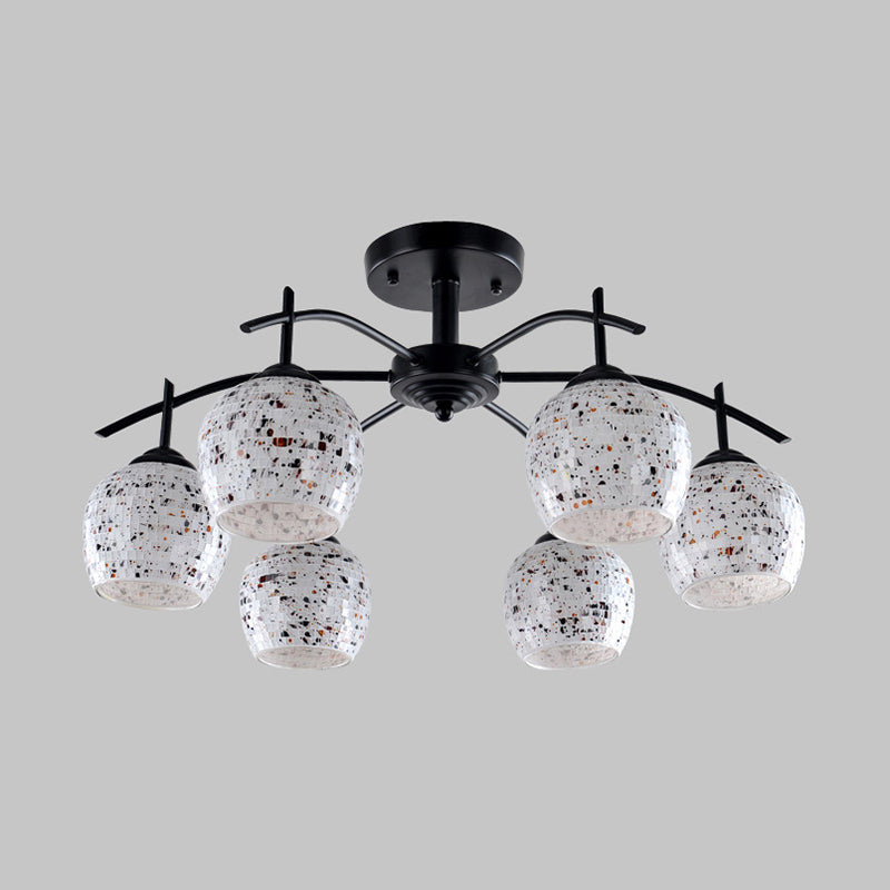 Black Mosaic Semi Flush Mount Tiffany Style 7/8/9 Lights Stained Glass Close to Ceiling Lamp