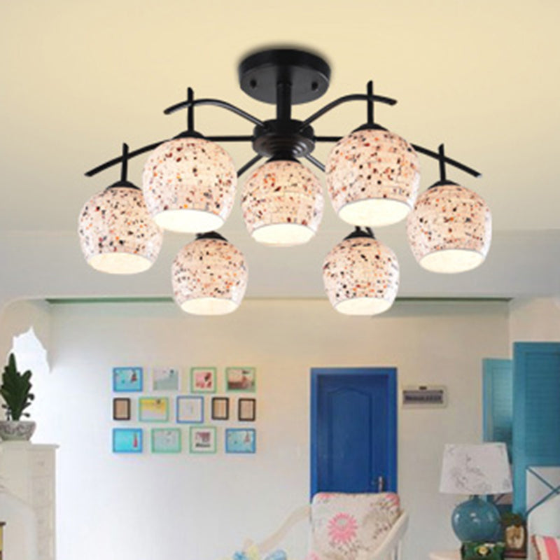 Black Mosaic Semi Flush Mount Tiffany Style 7/8/9 Lights Stained Glass Close to Ceiling Lamp