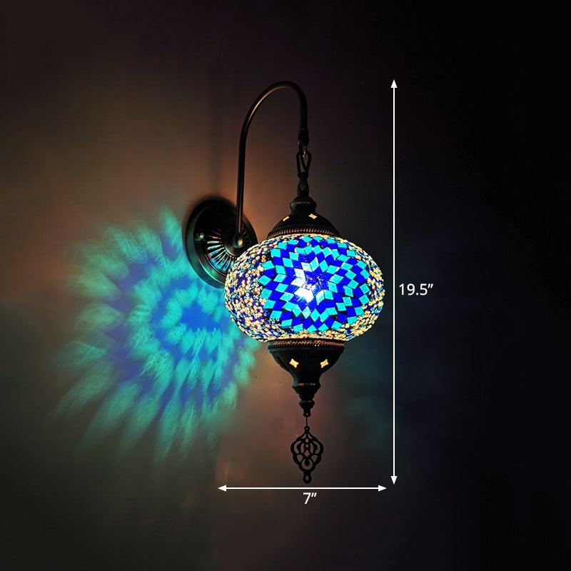 Stained Glass Globe Wall Sconce Decorative 1 Head Indoor Wall Mounted Lamp in Red/Sky Blue/Purple