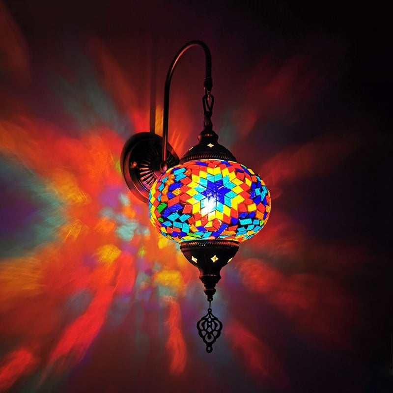 Stained Glass Globe Wall Sconce Decorative 1 Head Indoor Wall Mounted Lamp in Red/Sky Blue/Purple
