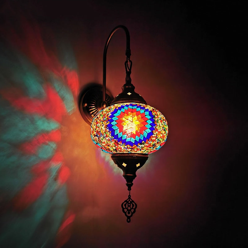 Stained Glass Globe Wall Sconce Decorative 1 Head Indoor Wall Mounted Lamp in Red/Sky Blue/Purple