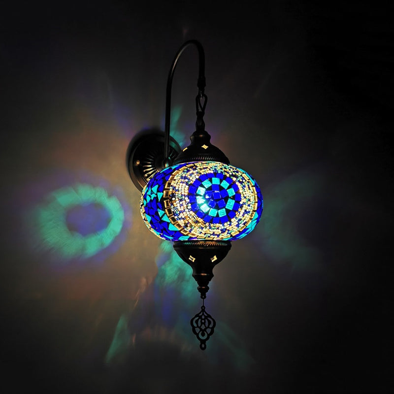 Stained Glass Globe Wall Sconce Decorative 1 Head Indoor Wall Mounted Lamp in Red/Sky Blue/Purple