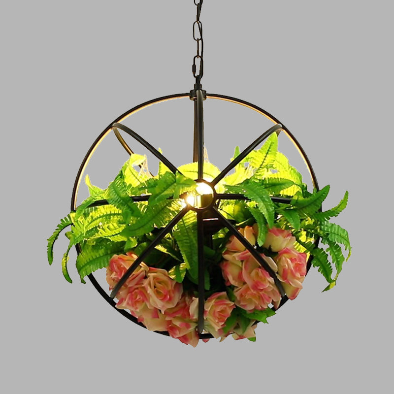 Antique Global Hanging Chandelier 4 Bulbs Metal LED Rose Pendant Light Fixture in Black