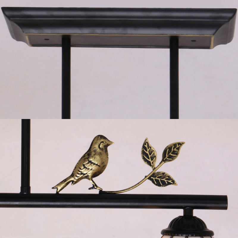 3 Bulbs Indoor Island Pendant Light Tiffany Style Antique Brass/Black/Blue Hanging Light with Dome Stainless Glass Shade