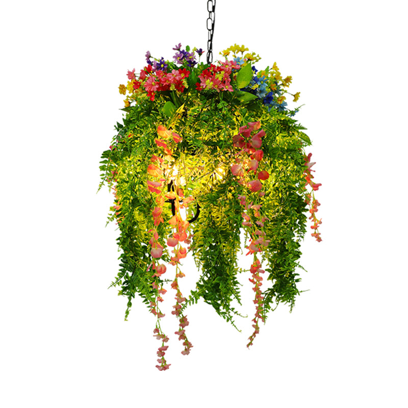 Green Plant Pendant Chandelier Vintage Metal 3 Bulbs Restaurant LED Hanging Ceiling Light