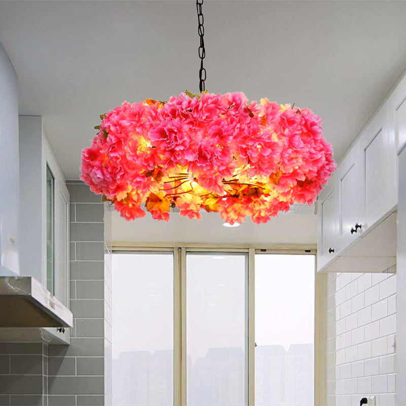 5 Lights Blossom Chandelier Lamp Antique Pink Metal LED Pendant Light for Restaurant, 21.5"/25.5" W