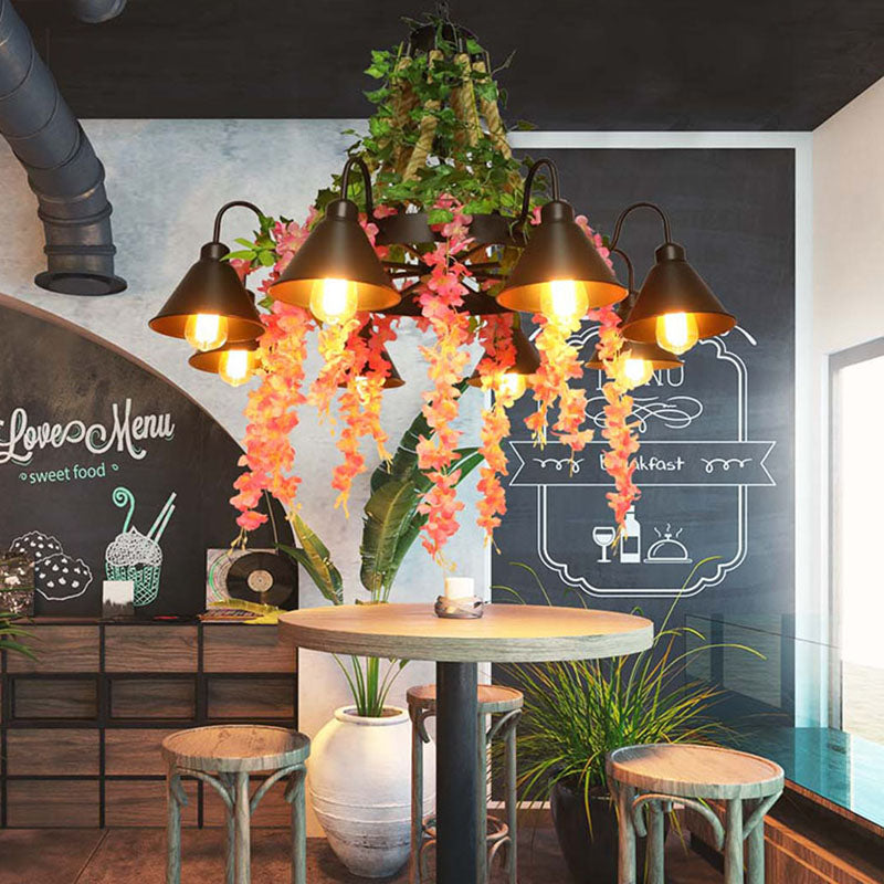 Black 8 cabezas Lámpara de araña de lámpara antigua Metal Blossom Led Lighting Pending para restaurante