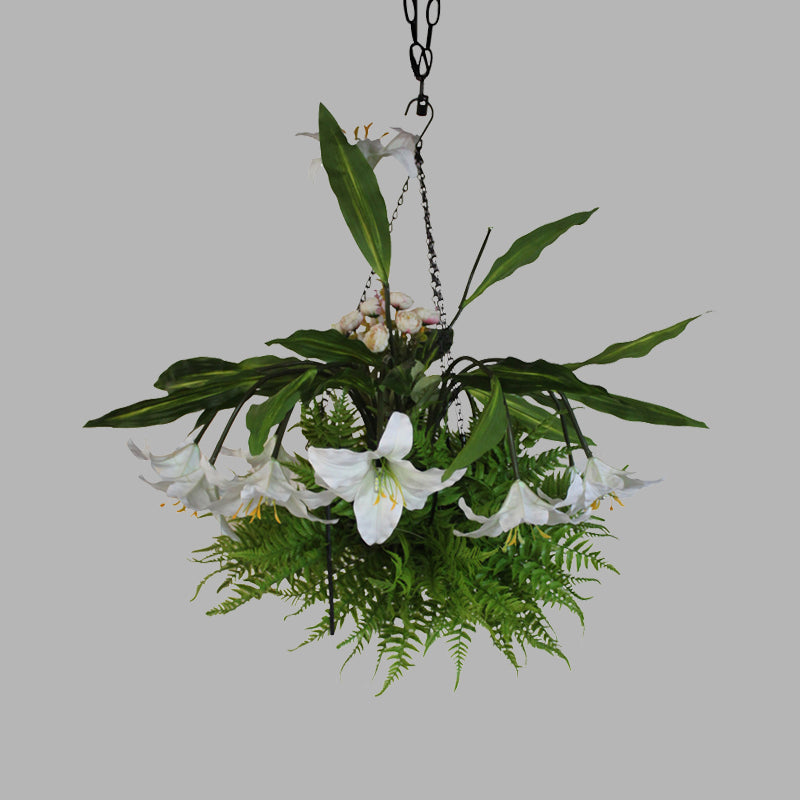 12 Heads Metal Pendant Chandelier Industrial Green Lily Restaurant LED Down Lighting