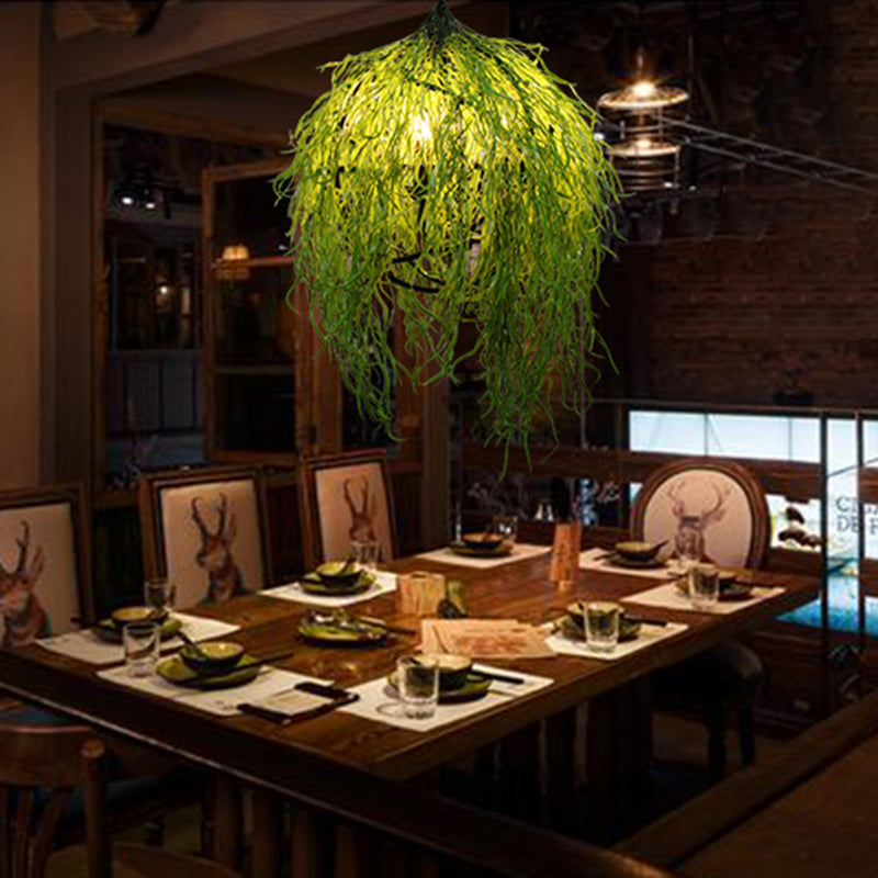 Industrial Plant Pendant Light Fixture 3/4 Bulbs 18"/21.5" Wide Metal LED Hanging Lamp Kit in Green for Restaurant