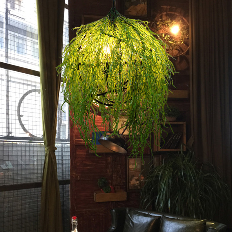 Industrial Plant Pendant Light Fixture 3/4 Bulbs 18"/21.5" Wide Metal LED Hanging Lamp Kit in Green for Restaurant