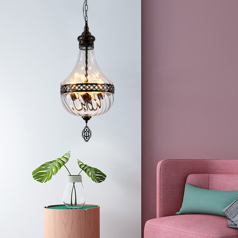 Clear Prismatic Glass Teardrop/Globe Ceiling Lamp Turkish 1 Head Restaurant Suspension Pendant Light, 18"/19.5" H