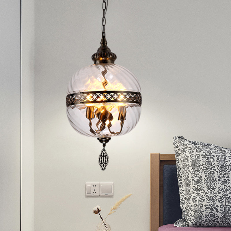 Clear Prismatic Glass Teardrop/Globe Ceiling Lamp Turkish 1 Head Restaurant Suspension Pendant Light, 18"/19.5" H