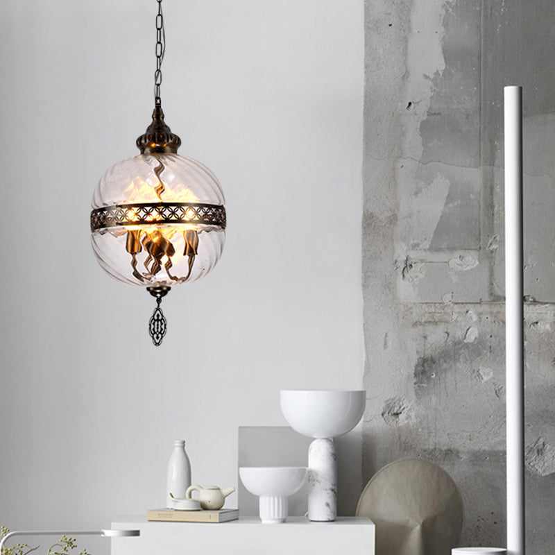 Clear Prismatic Glass Teardrop/Globe Ceiling Lamp Turkish 1 Head Restaurant Suspension Pendant Light, 18"/19.5" H